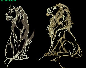 Lion and Lioness Embroidery Design, Elegant Line Art Lion Couple Machine Embroidery, Wildlife Animal Stitch Pattern, Minimalist Lion Art