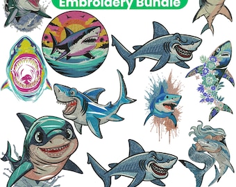 Cute Shark Machine Embroidery Design, Blue Whale  Sea embroidery Pattern , Fish ocean embroidery files, baby shark, great white shark