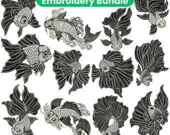 Fish Embroidery Design, Fish and Koi Motif, Jesus Fish Religion Filled stitch, Betta Fish Design,Ocean embroidery, Machine embroidery design