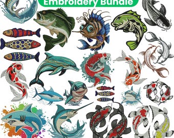 Diseño de bordado de peces, bordado de peces tropicales, bordado de pesca, mini bordado de peces, bordado de pez payaso, diseño de bordado a máquina