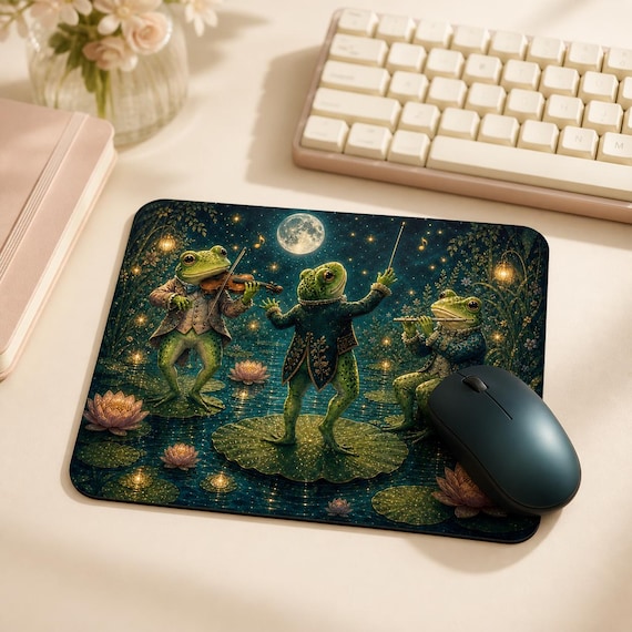 Mouse Mat, Moonlight Frog Orchestra, Cottagecore Frog Gift