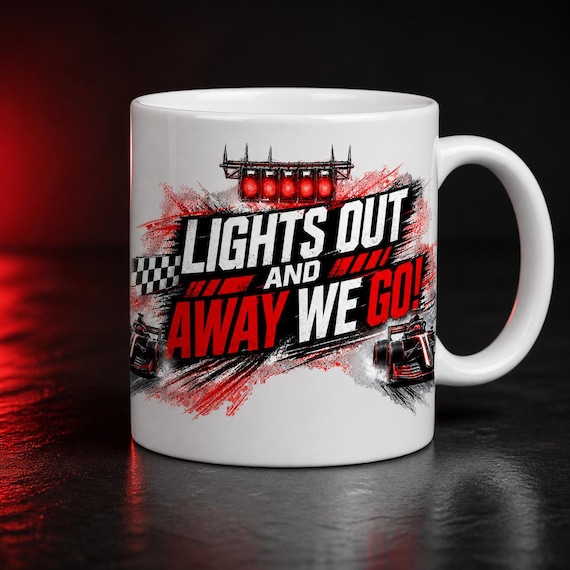 Lights Out Racing Mug, Motorsport Coffee Cup, Unbranded Race Fan Gift, White 11 oz