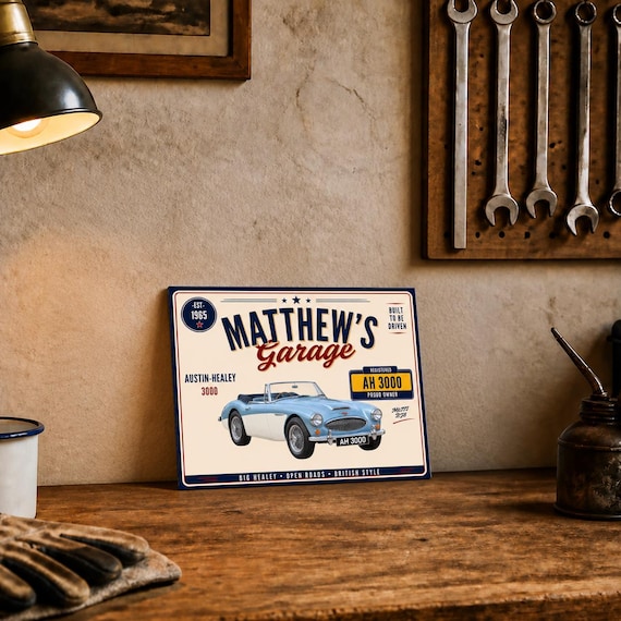 Personalised Austin-Healey 3000 MkIII BJ8 Garage Sign or Own Car, Custom Name Plate, 10x8 Aluminium Gift image 1