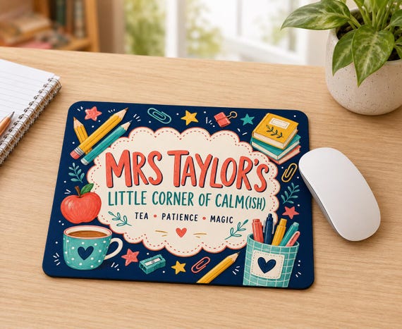 Teacher Mouse Mat, Little Corner of Calm(ish) Desk Accessory, Colourful Classroom Gift
