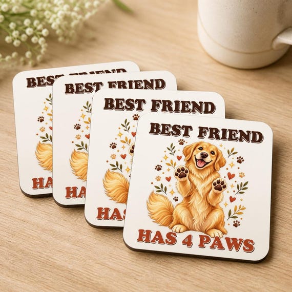 Golden Retriever Coaster Set: My Best Friend Has 4 Paws