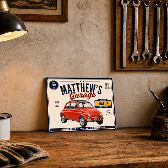 Personalised Fiat 500L Garage Sign or Own Car, Custom Name Plate, 10x8 Aluminium Gift image 1