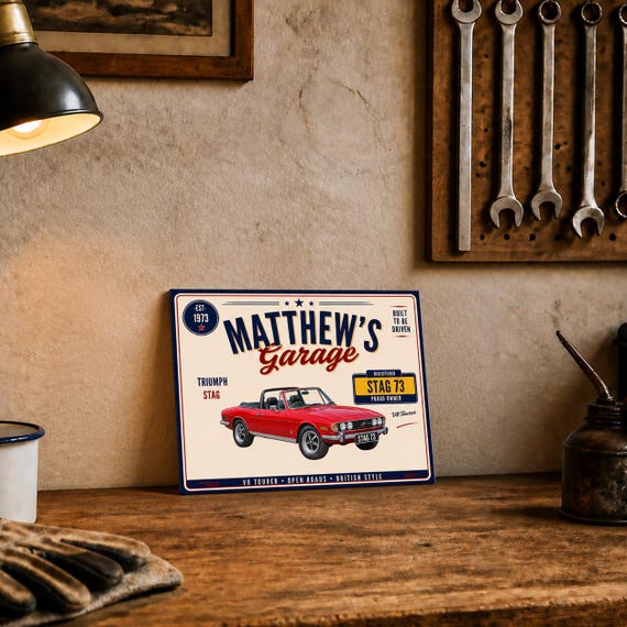 Personalised Triumph Stag Mk2 Garage Sign or Own Car, Custom Name Plate, 10x8 Aluminium Gift image 1