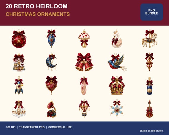 Retro Christmas Ornament PNG Bundle