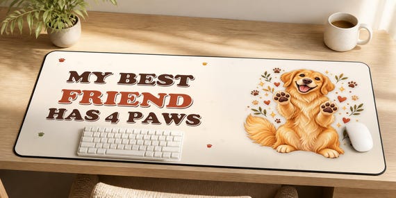 Golden Retriever Large Desk Mat: My Best Friend Has 4 Paws