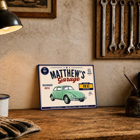 Personalised Volkswagen Beetle 1300 Deluxe Garage Sign or Own Car