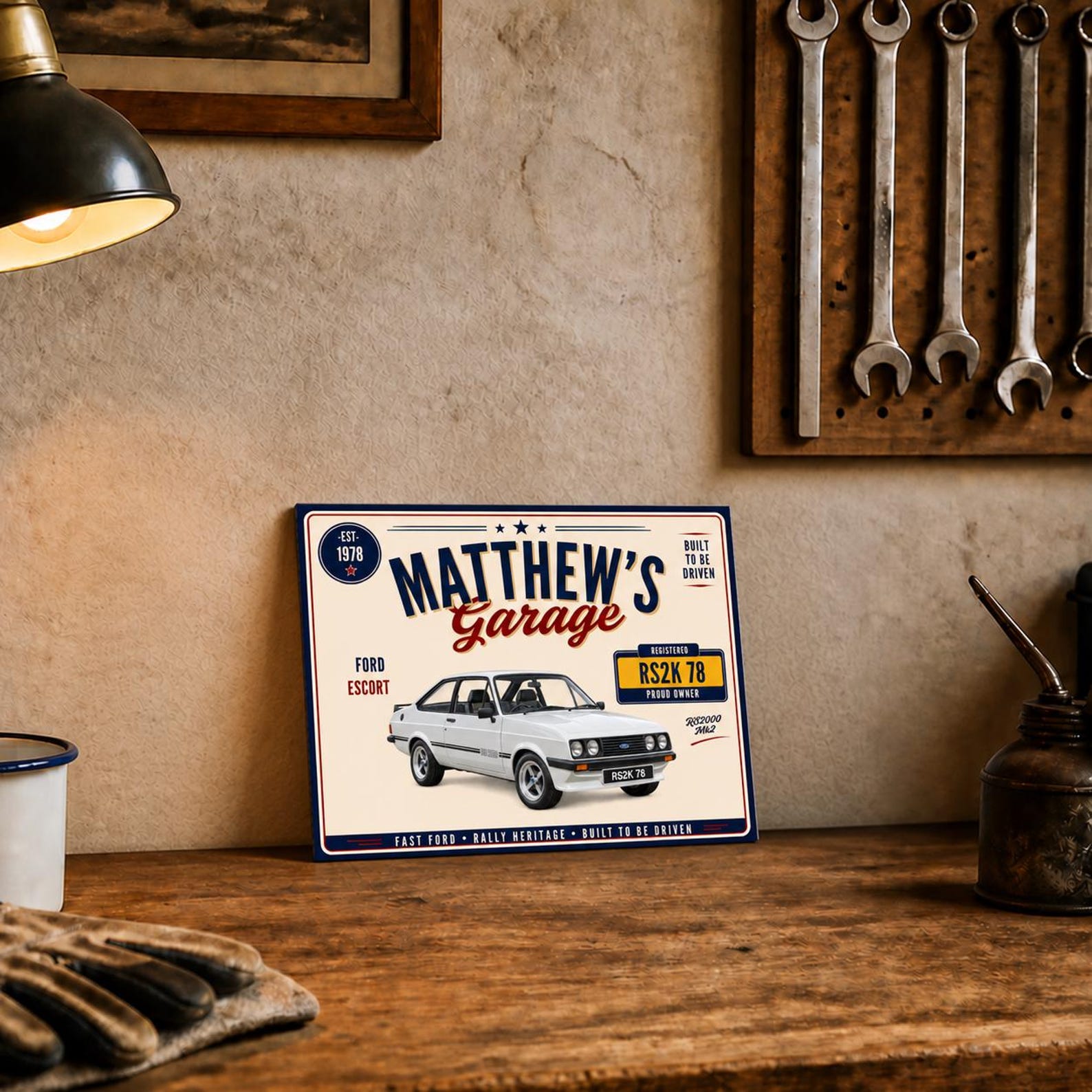 Personalised Ford Escort Mk2 RS2000 Garage Sign or Own Car, Custom Name Plate, 10x8 Aluminium Gift image 1
