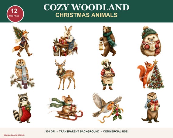 Woodland Christmas Animals Clipart
