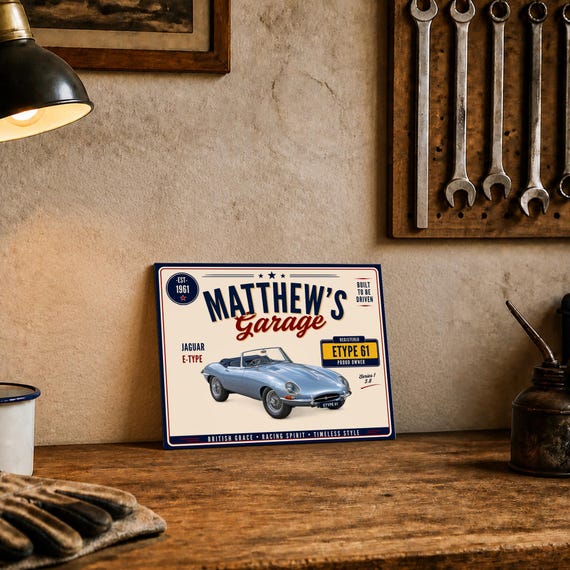 Personalised Jaguar E-Type Series 1 3.8 Roadster Garage Sign or Own Car