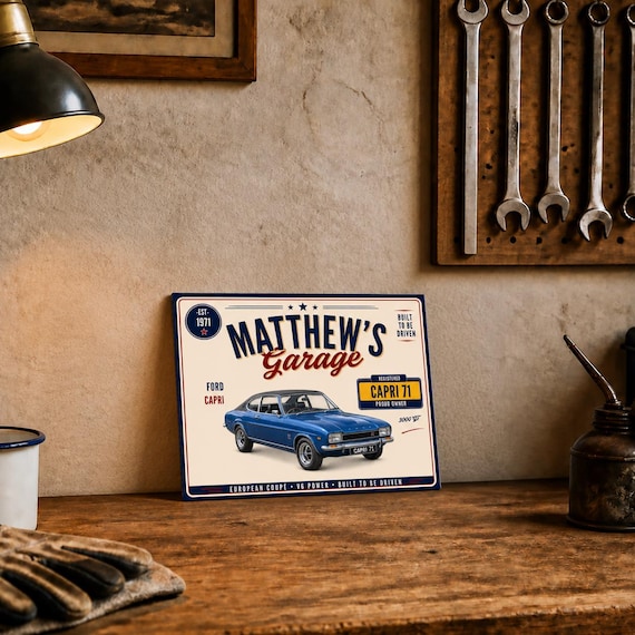 Personalised Ford Capri Mk1 3000 GT XLR Garage Sign or Own Car, Custom Name Plate, 10x8 Aluminium Gift image 1