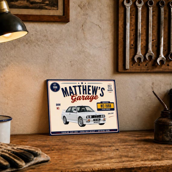 Personalised BMW E30 M3 Garage Sign or Own Car, Custom Name Plate, 10x8 Aluminium Gift image 1