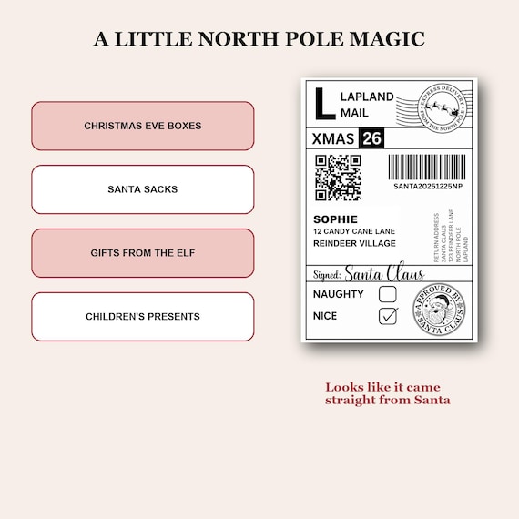 Lapland Mail label for Christmas Eve boxes Santa sacks and children's presents