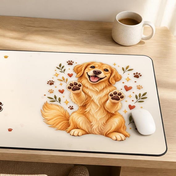 Golden Retriever Large Desk Mat: My Best Friend Has 4 Paws