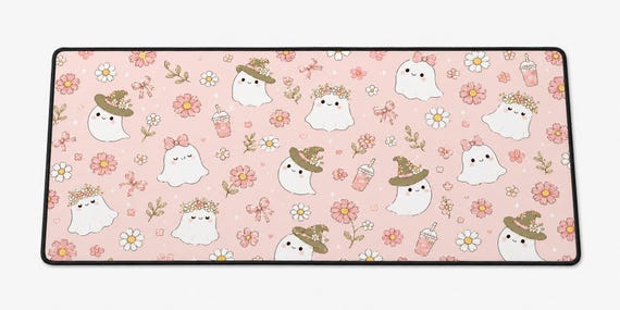 Pink Halloween Ghost Large Desk Mat