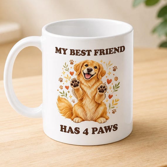 Golden Retriever Ceramic Mug: My Best Friend Has 4 Paws
