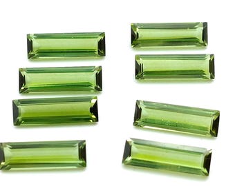 Green Tourmaline Baguette Gemstone: Faceted Healing Crystals (3x10x2.5 mm)
