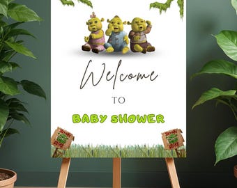 Shrek Baby Shower Welcome Sign Template, Editable Canva Template