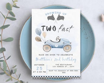 Two Fast Birthday Invitation | Race Car 2nd Birthday (Digital Download)
