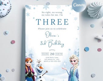 Frozen Birthday Invitation: Elsa & Anna Theme, Editable Canva Template (Digital), Bundle Link in Description