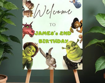 Shrek Birthday Welcome Sign Template, Editable Canva Template