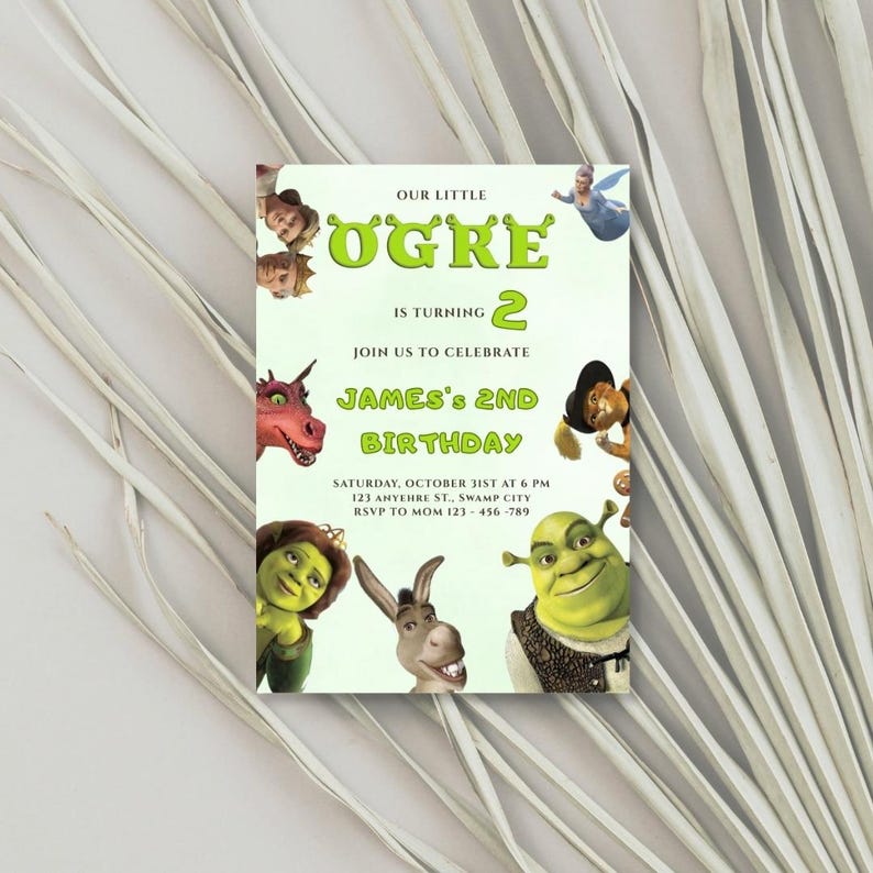 Shrek Birthday Invitation, little ogre: Editable Canva Template