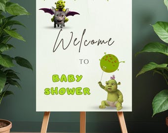 Shrek Baby Shower Welcome Sign Template, Editable Canva Template