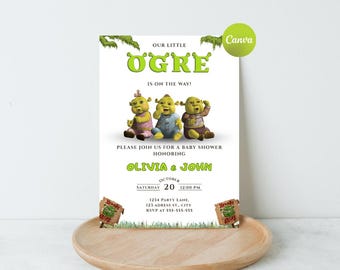 Ogre Baby Shower Invitation, Shrek Birthday, Editable Canva Template, Matching bundle link in description