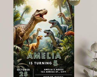 Dinosaur Birthday Invitation: Dino Adventure, Jurassic Theme, Editable Canva Template (Digital Download)