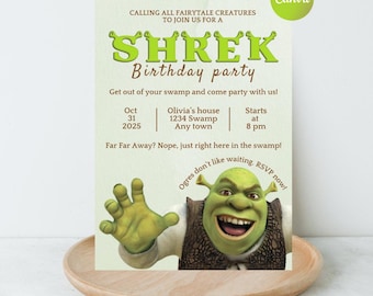 Ogre Birthday Party Invitation, Editable Canva Template