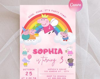 Editable Peppa Pig Birthday Invitation: Editable Digital Template (5x7 Canva)