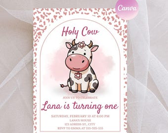Holy Cow Party Birthday Invitation, Editable Canva Template