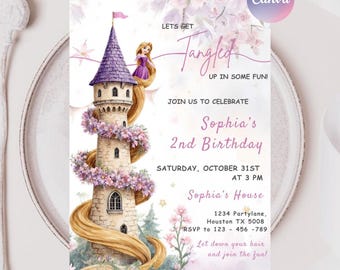 Editable Rapunzel Tangled Birthday Invitation: Princess Party (Digital, Canva Template)