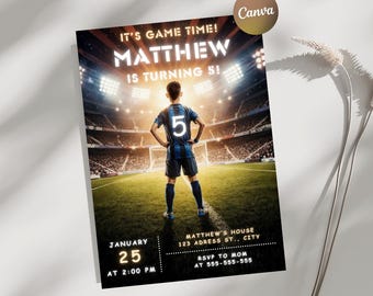 Editable Soccer Birthday Invitation: Sports Theme Party (5x7 inches, Digital Download)