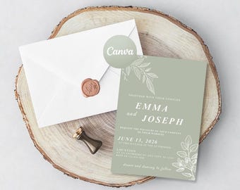 Pastel Green Wedding Invitation | Eucalyptus & Floral Design (Editable Canva Template)