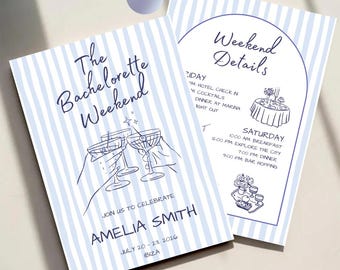 Bachelorette party invitation, Bachelorette Weekend, Travel Itinerary, Girls trip, Editable Canva Template