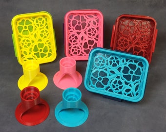 Flower tidy towel case and glue stand combo, 3D printed floral storage, rubber stamper gift