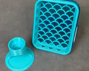 Mermaid stamp shammy case and glue stand combo, 3D printed storage, rubber stamper gift