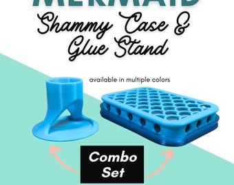 Mermaid tidy towel case and glue stand combo, 3D printed storage, rubber stamper gift