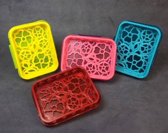 Flower stamp shammy case, 3D printed floral chamois storage container