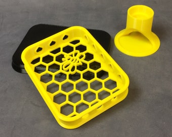 Honeybee stamp shammy holder and glue stand combo, 3D printed storage, rubber stamper gift