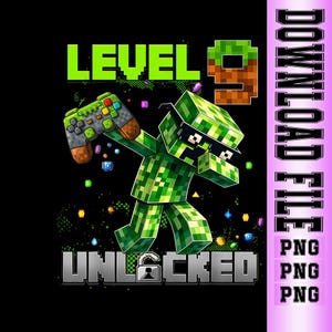 Nivå 9 upplåst Gamer PNG, födelsedagspresent (digital nedladdning)