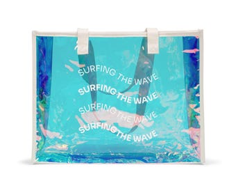 Surfen die Welle Einkaufstasche | Holographische klare Strandtasche