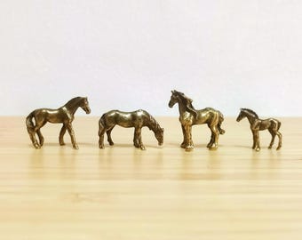 Mini Brass Horse Figurine Set: Horse Herd Decor, Small Metal Horse Collection, Desk Shelf Decor, Unique Horse Lover Gift