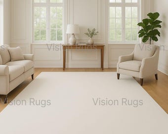 Hand Tufted Wool Rug, Ivory Cream Solid, Custom Size