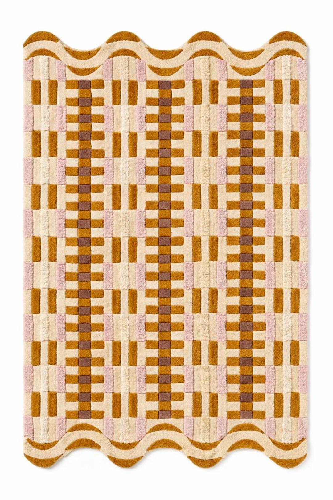 Tufted Check Rug Hand Tufted Checkered Wool Rug, Wavy Edge, Modern Abstract - Etsy