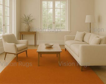 Burnt Orange Hand Tufted Wool Rug, Minimalist Modern Carpet, Custom Size